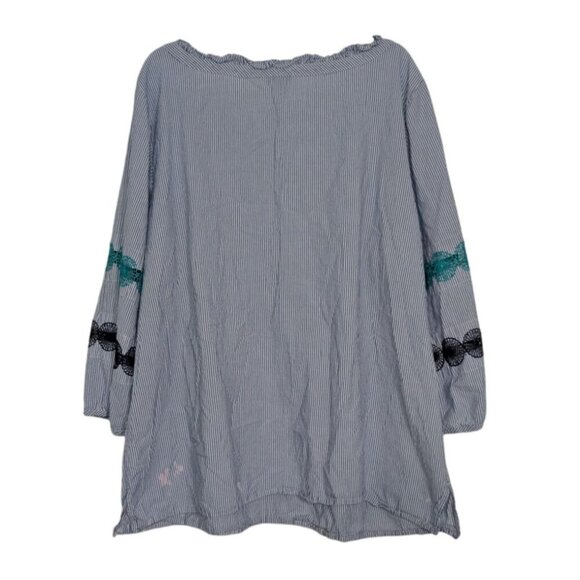 Talbots Stripe Shirt Womens Size 2X Blue 3/4 Sleeves Boho Lace Ruffle Cotton - Picture 10 of 15